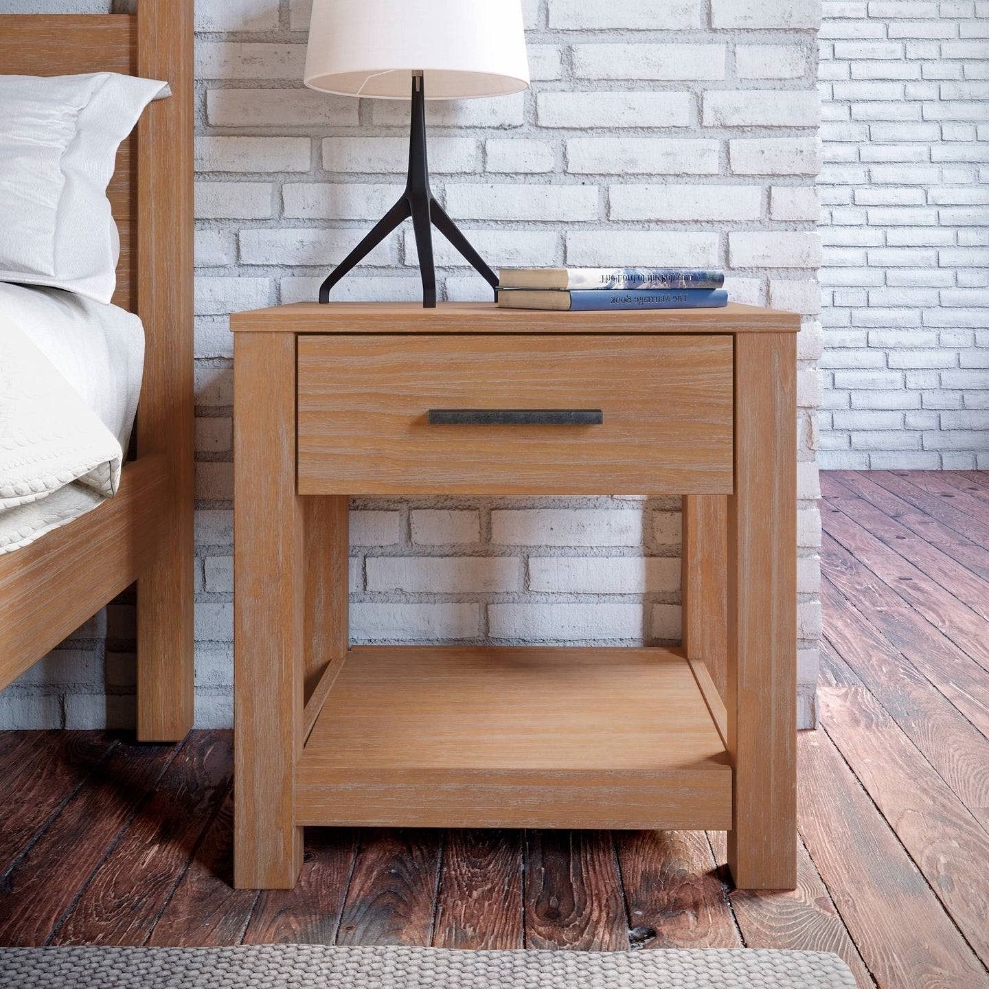 Farmhouse Traditional Rustic Pine Wood 1-Drawer Nightstand Bedside Table - Free Shipping