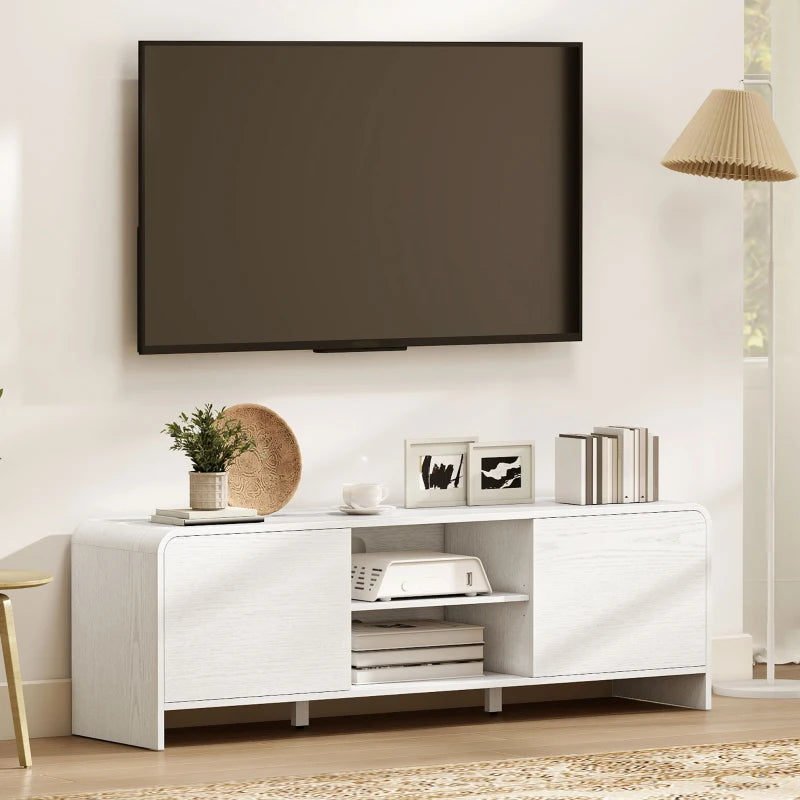 TV Stand for up to 65 Inch TV, Nordic Entertainment Center with 2 Cabinets and 2 Open Shelves for Living Room, White