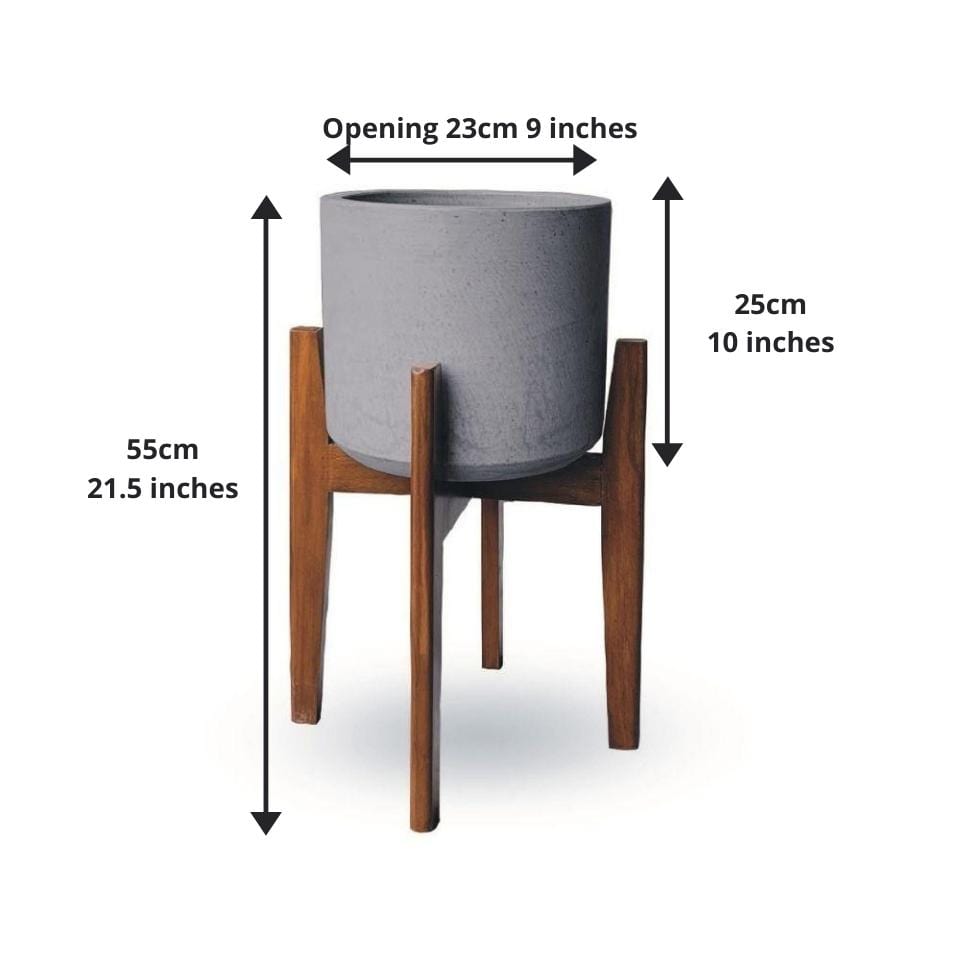 Lori Grey Mid-Century Planter With Wooden Stand 