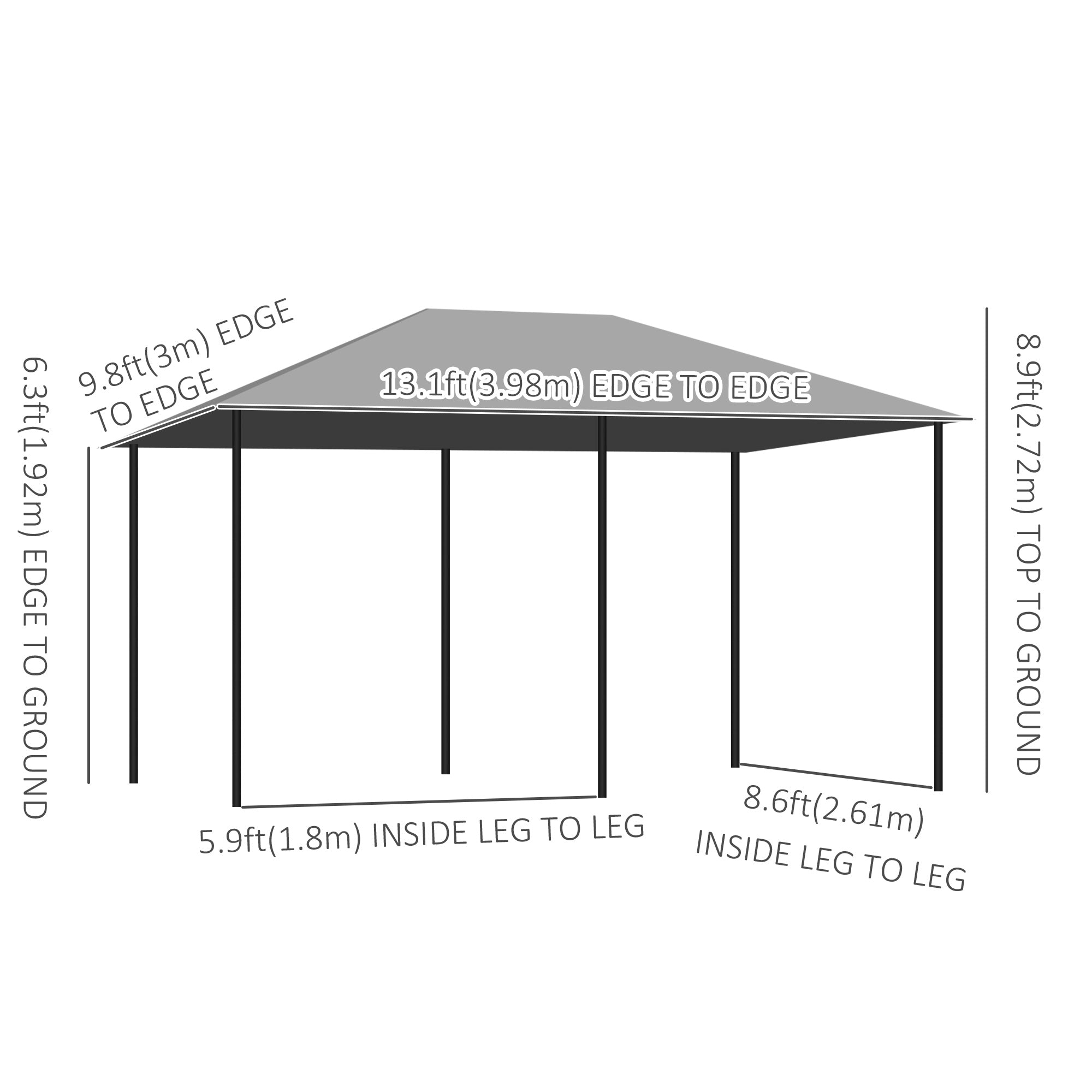 Outsunny 13x10' Steel Patio Gazebo with Soft-top Canopy, Party Tent, 6 Removable Curtains, Drainage Holes, Grey 