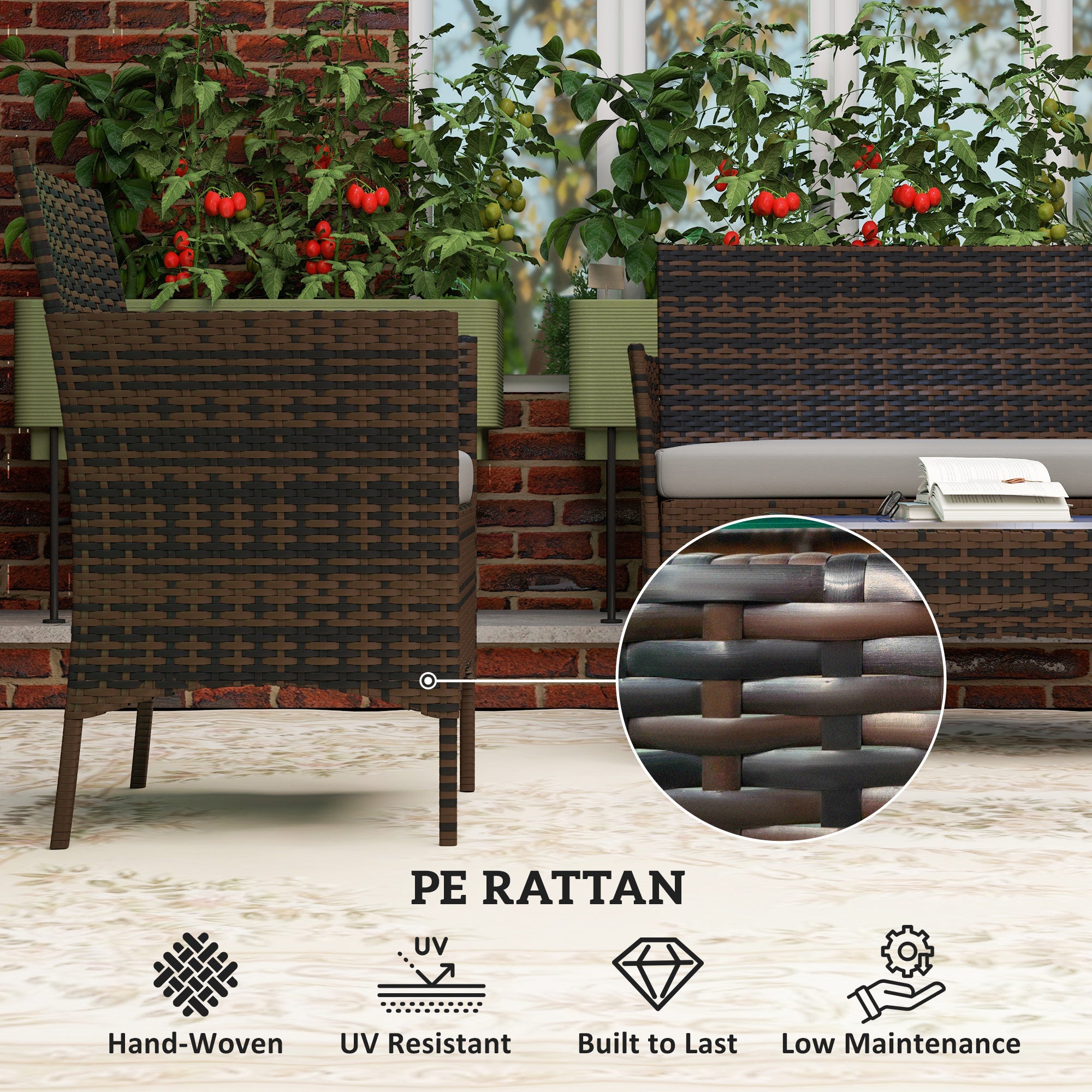 Outsunny 4 Pieces Wicker Outdoor Balcony Furniture Set Rattan Patio Furniture Set with Loveseat Chairs Glass Coffee Table Grey 