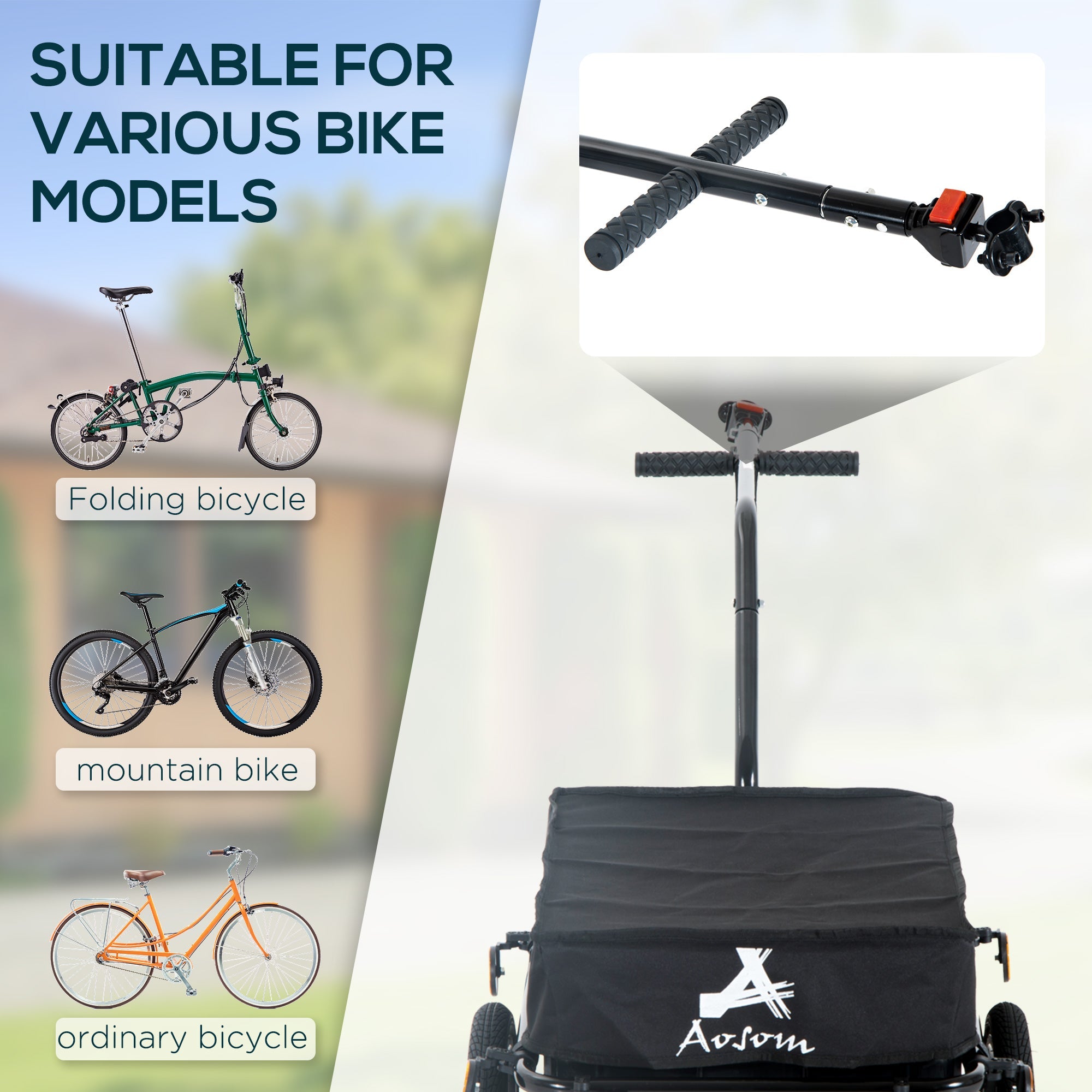 Aosom Luggage Cart Stroller Wagon with Double Wheel Internal Frame Enclosed Bicycle Cargo Trailer Multi-functional Steel, Black 