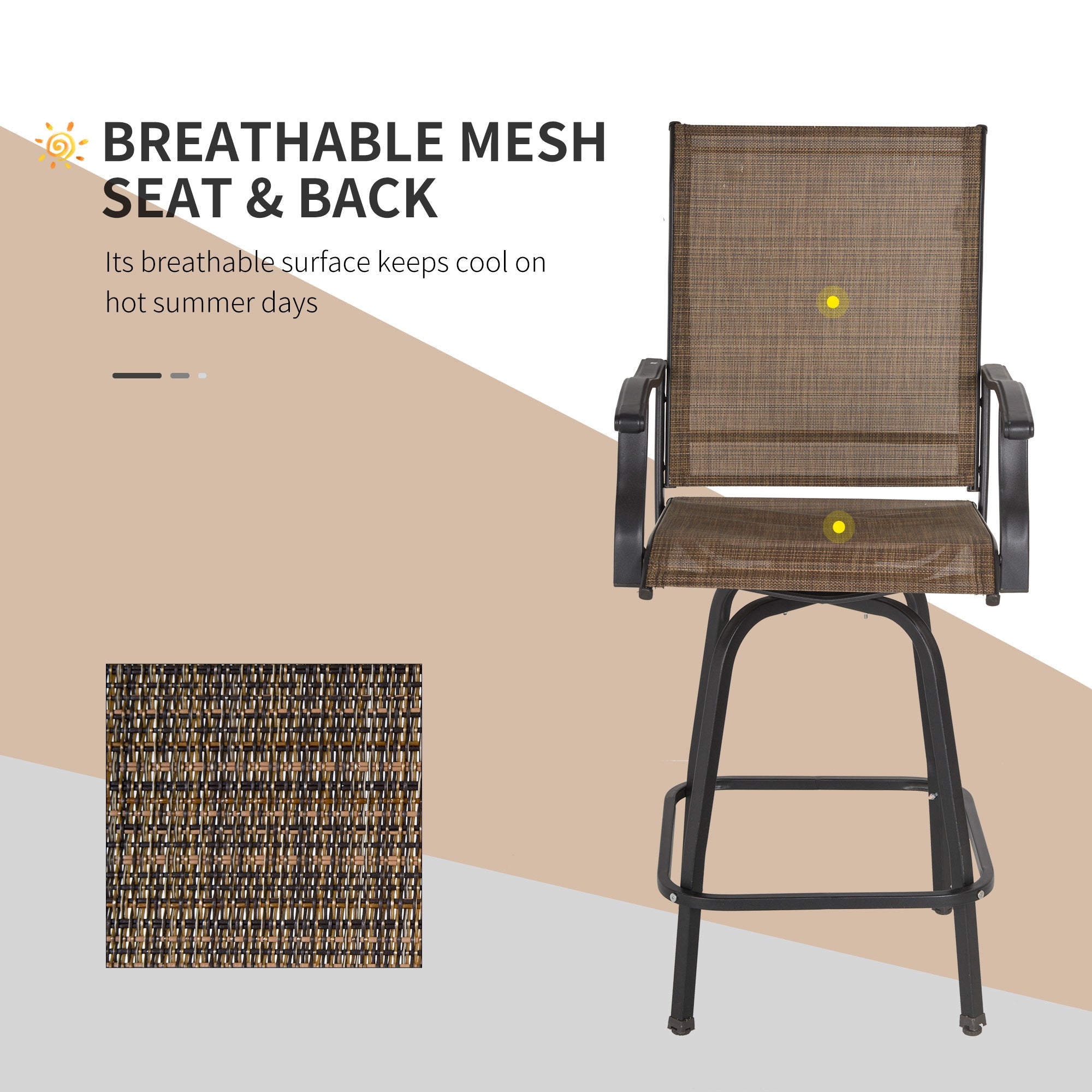 Outsunny 3 Piece Outdoor Patio Bar Set  2 Swivel Stool and 1 Bistro Table  All-Weather  Metal Frame for Balcony  Backyard  Deck  Brown 