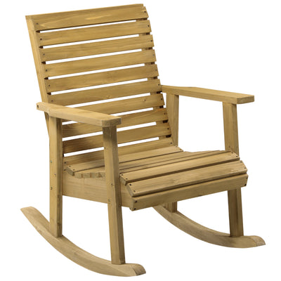 Outsunny Traditional Wooden Rocking Chair Slatted Porch Rocker with Armrest Light Brown 