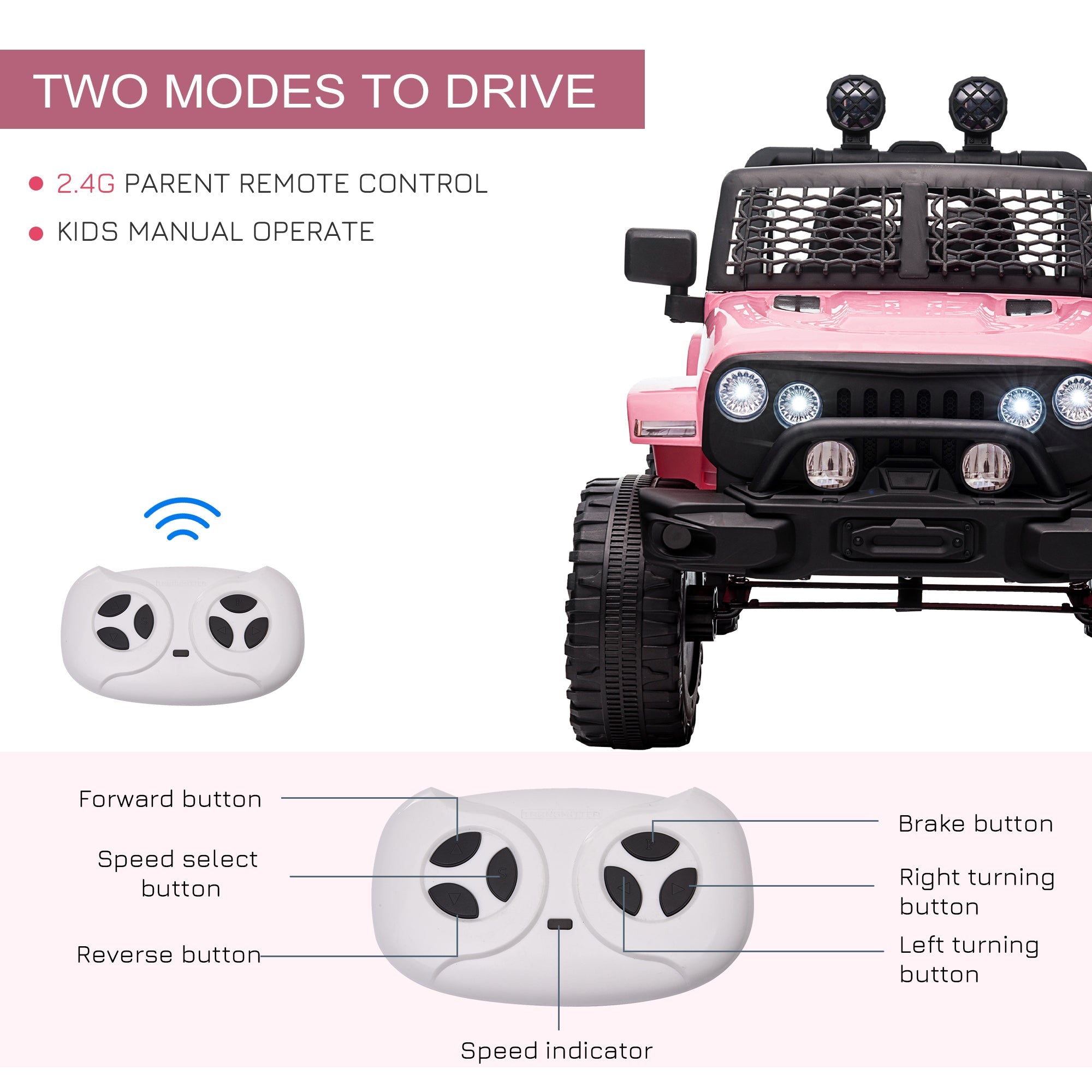 Aosom 12V Electric Truck, Off Road Electric Pickup with Remote Control, Adjustable Speed, Ride on Car for Kids, Pink 