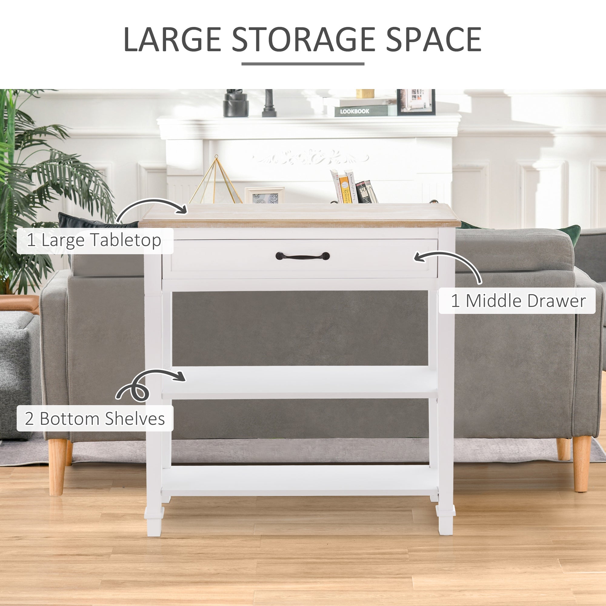 HOMCOM Modern Console Table: Entryway Table with Drawer & 2 Shelves for Living Room, White 