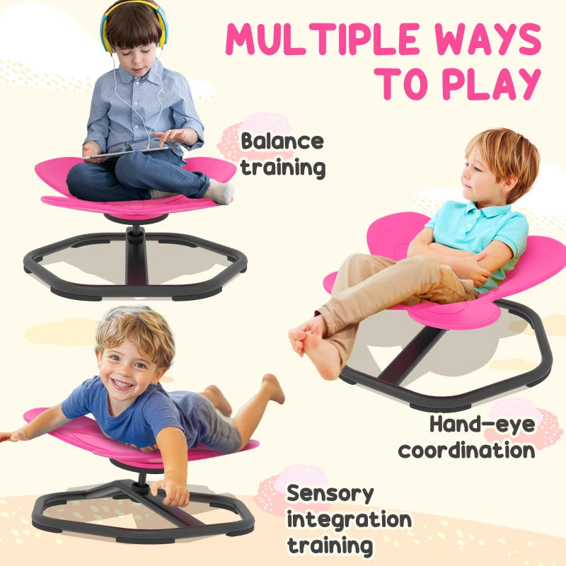 Qaba Butterfly-Shaped Kids Swivel Chair, Non-Slip Sit and Spin Sensory Chair for Training Body Coordination, Pink