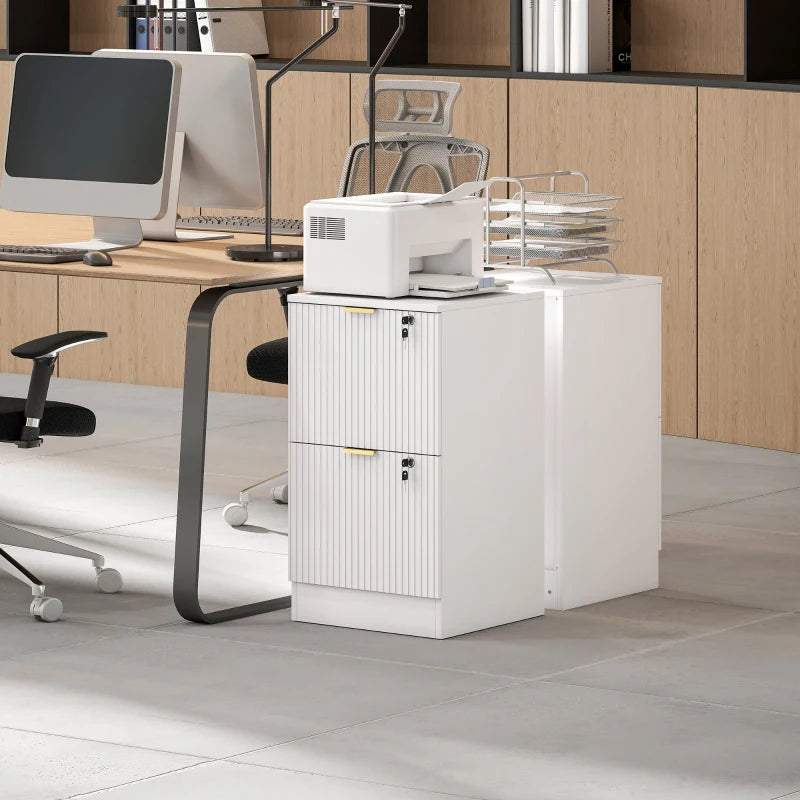 Lockable Filing Cabinet with 2 Fluted Drawers, File Cabinet with Adjustable Hanging Rails for A4 Letter Files, White