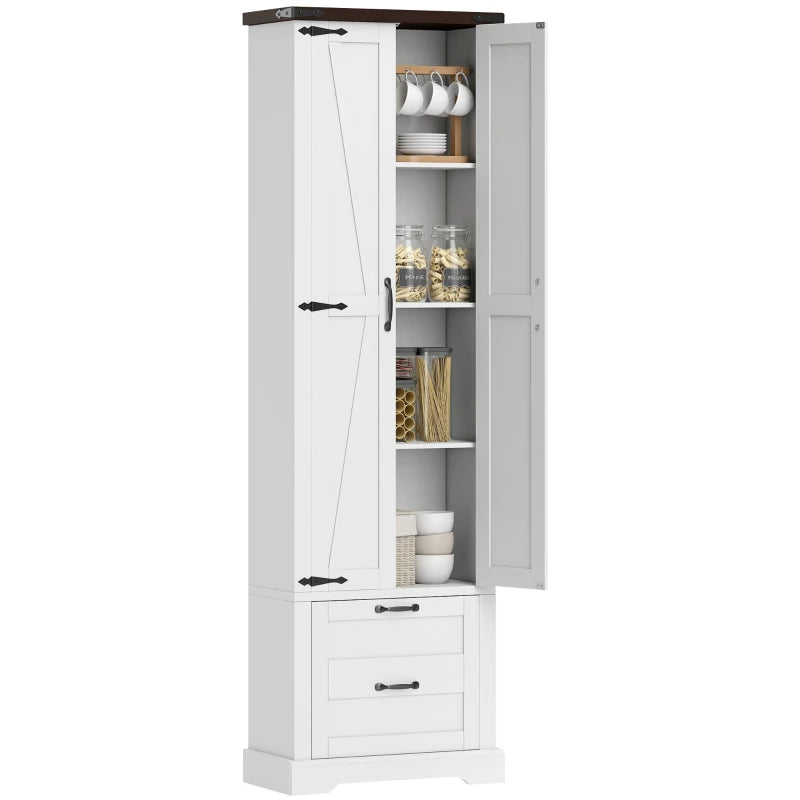 71" Tall Kitchen Pantry Cabinet, Farmhouse Kitchen Storage Cabinet with 2 Drawer and Adjustable Shelves, White