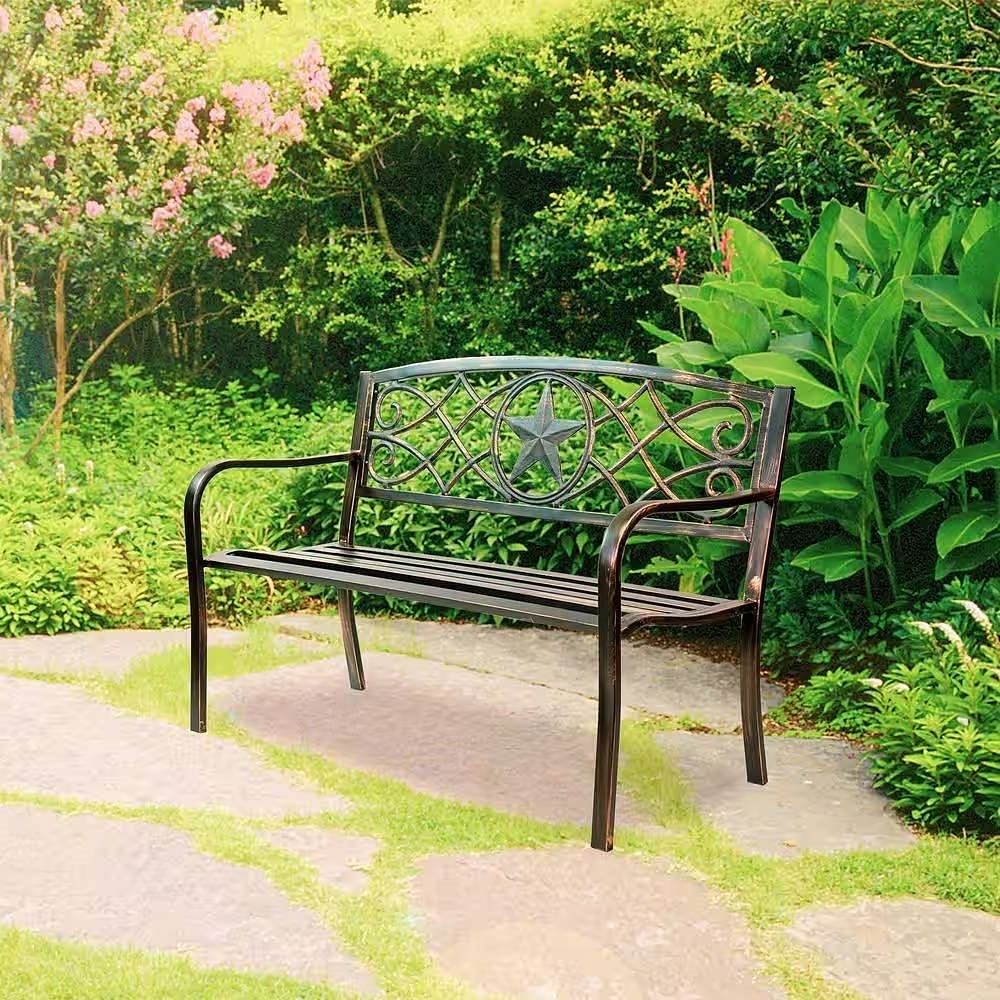 Powder Coated Steel 4-ft. Outdoor Patio Garden Bench in Bronze Metal Finish - Free Shipping