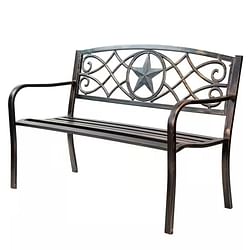 Powder Coated Steel 4-ft. Outdoor Patio Garden Bench in Bronze Metal Finish - Free Shipping