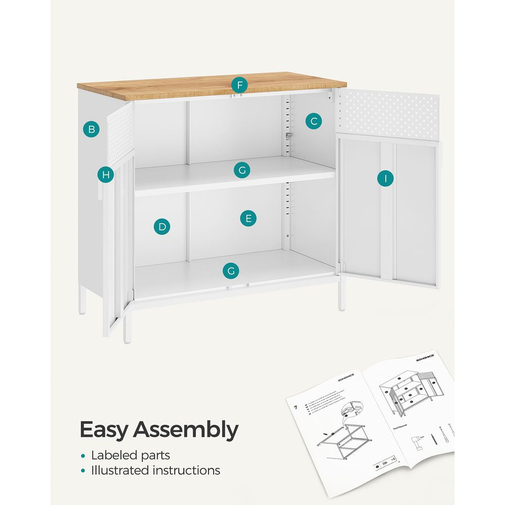 Storage Sideboard Buffet Cabinet with Adjustable Shelves & Pegboard