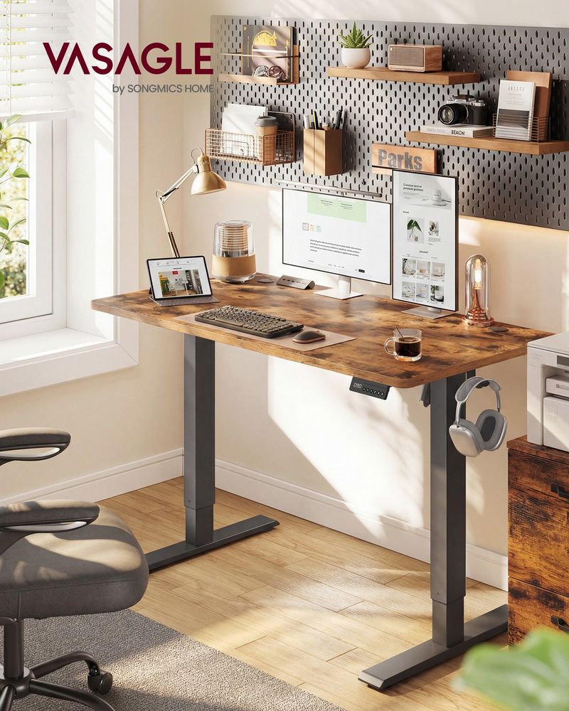 VASAGLE Electric Height Adjustable Standing Desk with Memory Presets & Sedentary Reminder