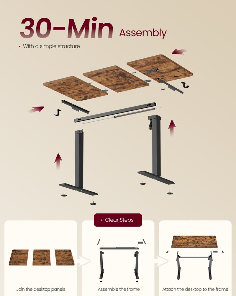 VASAGLE Electric Height Adjustable Standing Desk with Memory Presets & Sedentary Reminder