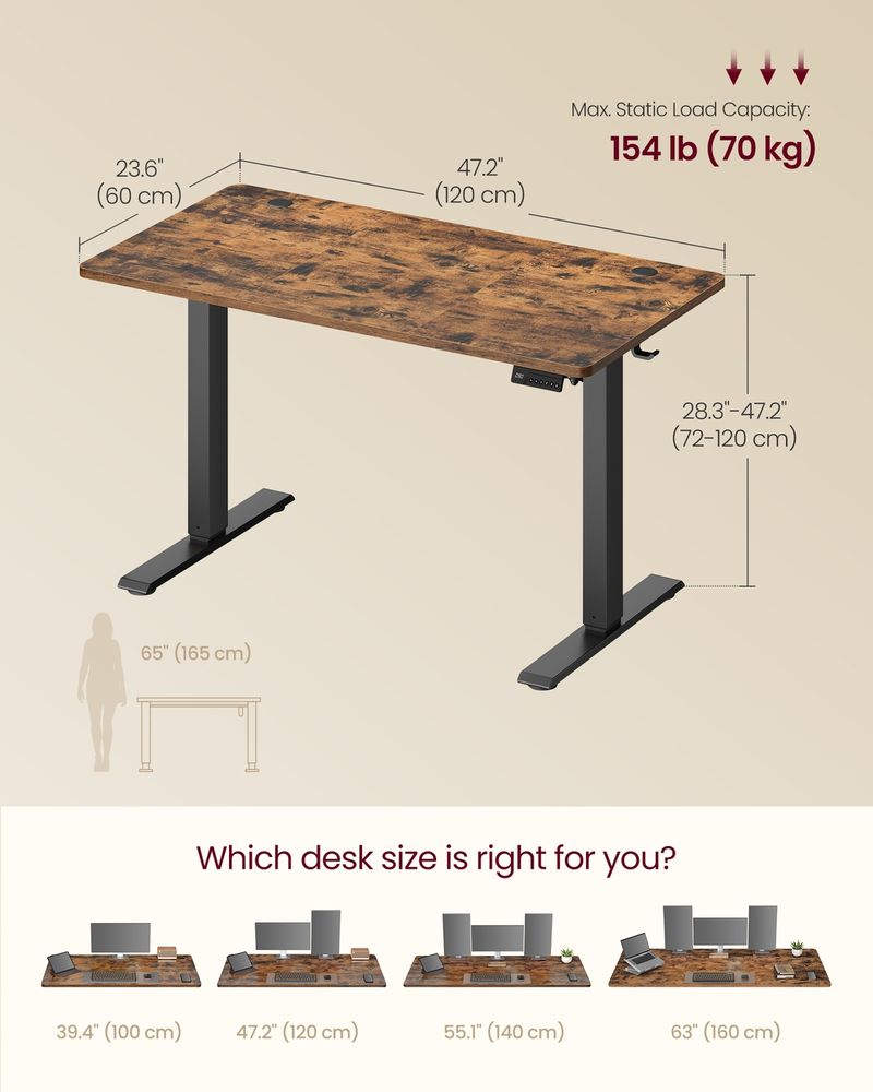 VASAGLE Electric Height Adjustable Standing Desk with Memory Presets & Sedentary Reminder