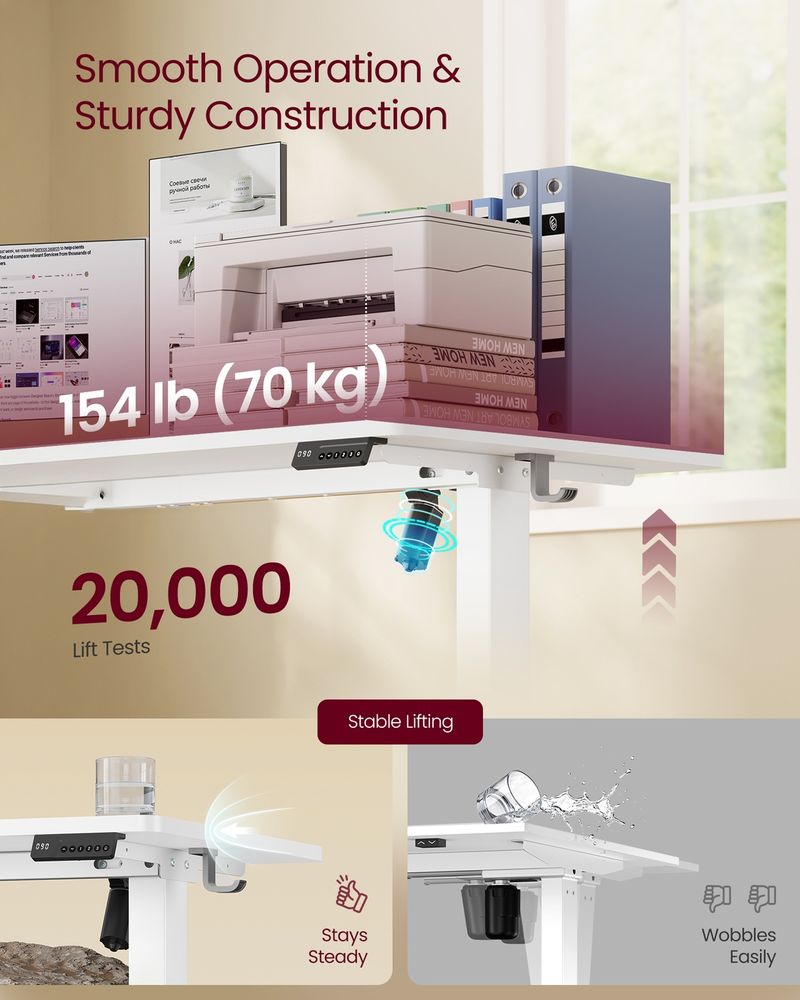 VASAGLE Electric Height Adjustable Standing Desk with Memory Presets & Sedentary Reminder