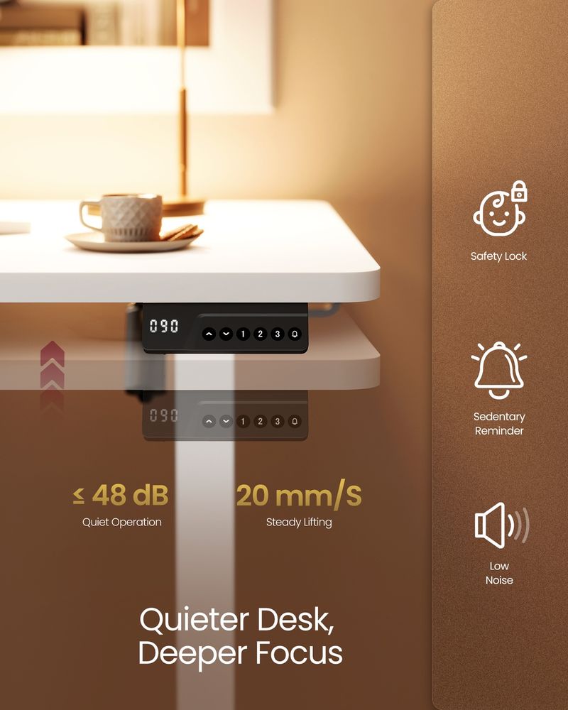 VASAGLE Electric Height Adjustable Standing Desk with Memory Presets & Sedentary Reminder