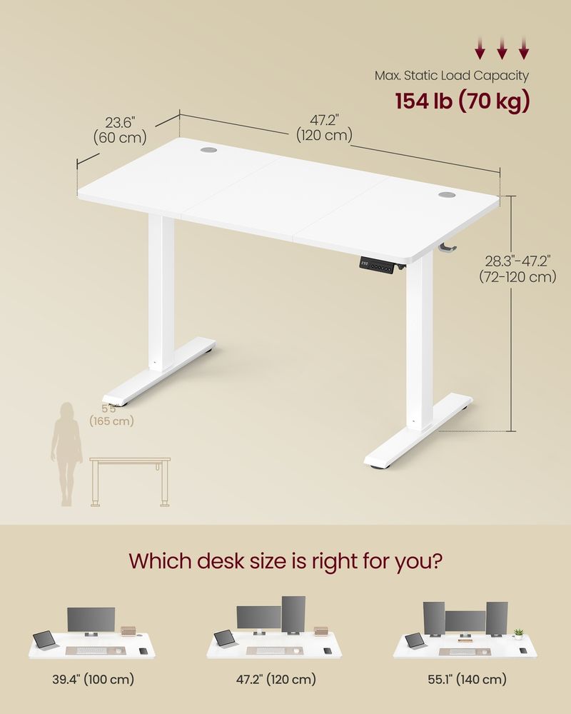 VASAGLE Electric Height Adjustable Standing Desk with Memory Presets & Sedentary Reminder