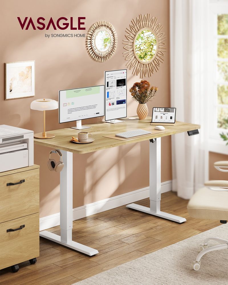 VASAGLE Electric Height Adjustable Standing Desk with Memory Presets & Sedentary Reminder