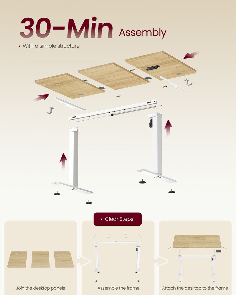 VASAGLE Electric Height Adjustable Standing Desk with Memory Presets & Sedentary Reminder