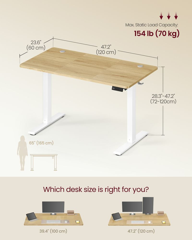 VASAGLE Electric Height Adjustable Standing Desk with Memory Presets & Sedentary Reminder