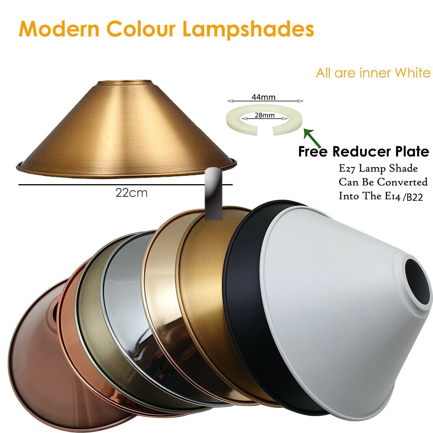 Industrial Metal Yellow Brass Easy Fit Cone Lampshade ~1368