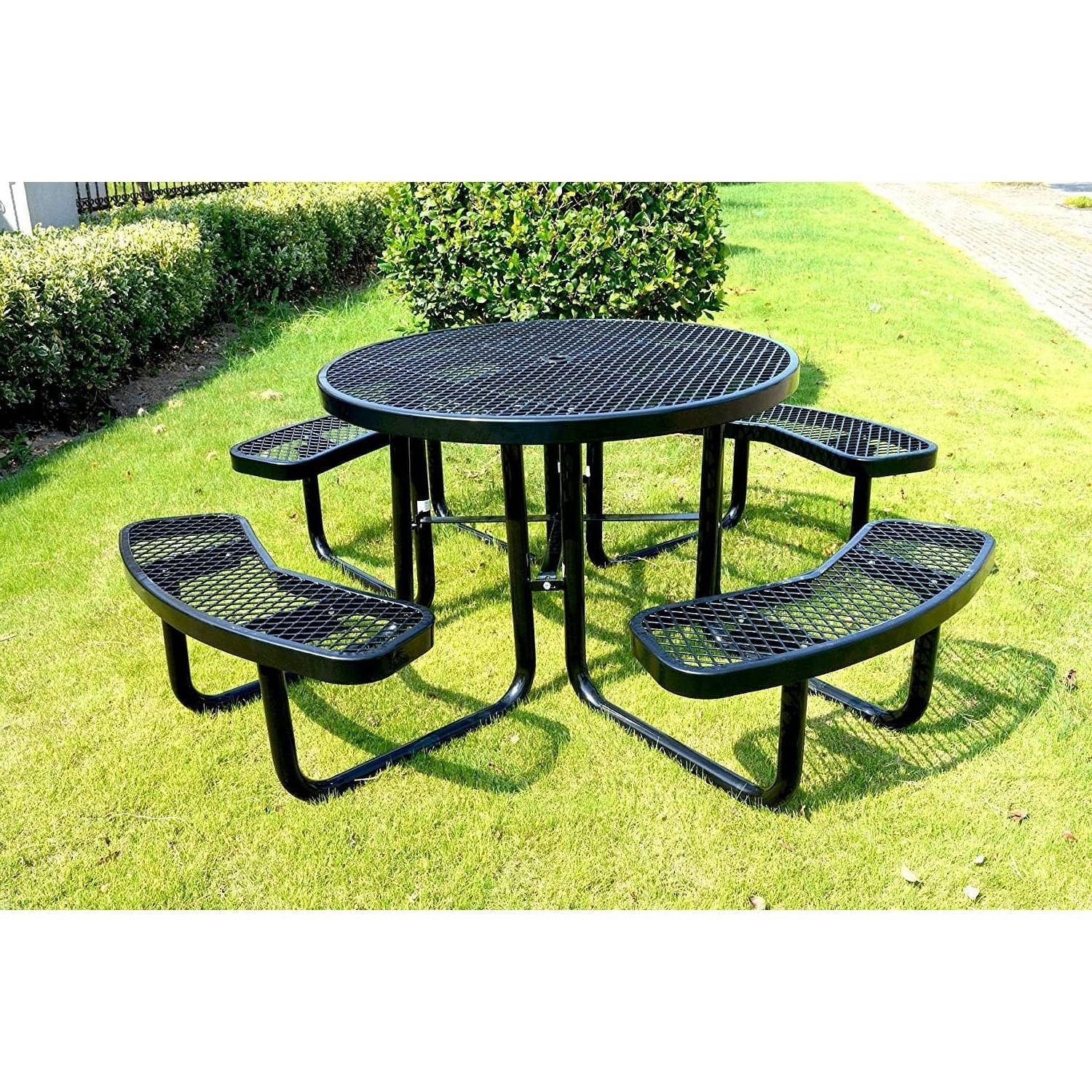 Heavy Duty Steel Metal Round Picnic Table w/ 4 Benches Outdoor Patio Dining Set - Free Shipping