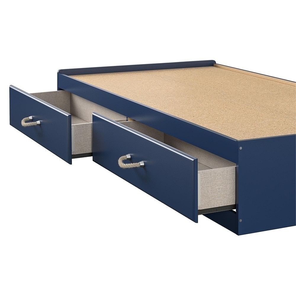 Twin Size Blue Platform Bed with 2 Storage Drawers Rope Handles - Free Shipping