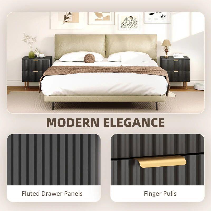 Bedside Table Set of 2, Modern Nightstand with 2 Drawers, Side End Table with Metal Legs for Living Room, Bedroom, Black