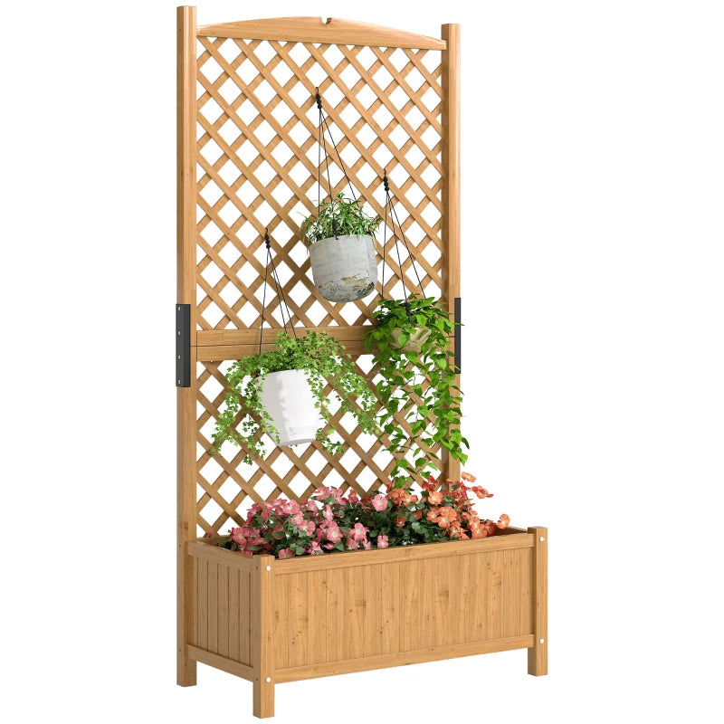 Raised Garden Bed with Trellis, Wooden Raised Planter Box with Elevated Raised Bed, 35.4" x 17.7" x 70.9", Yellow