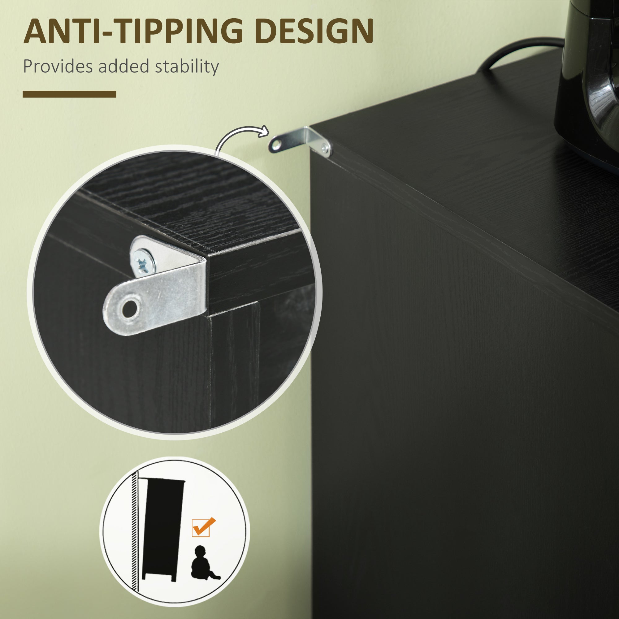 HOMCOM Black & Natural Rattan Sideboard: Kitchen Buffet Cabinet with Storage Shelves & Wood Legs for Living Areas 