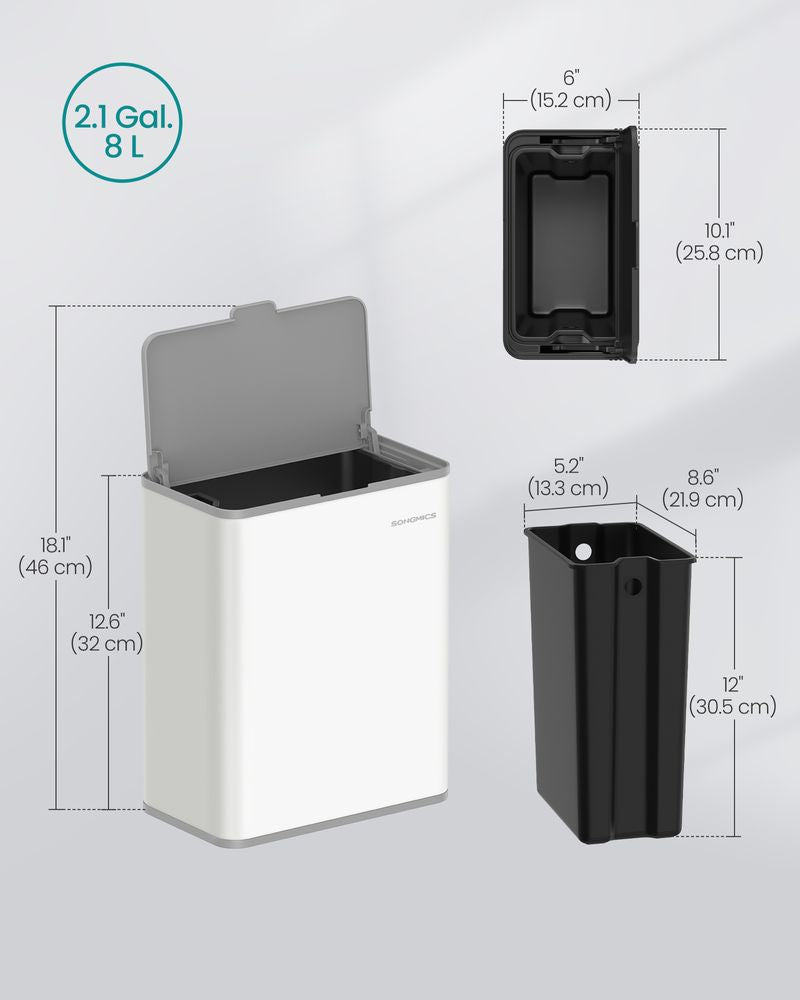 2.1-Gallon Hanging Kitchen Trash Can with Lid – Stainless Steel, 8L Removable Inner Bucket
