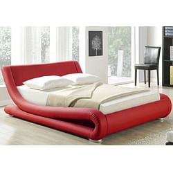 King size Modern Red Faux Leather Upholstered Platform Bed with Curved Headboard - Free Shipping