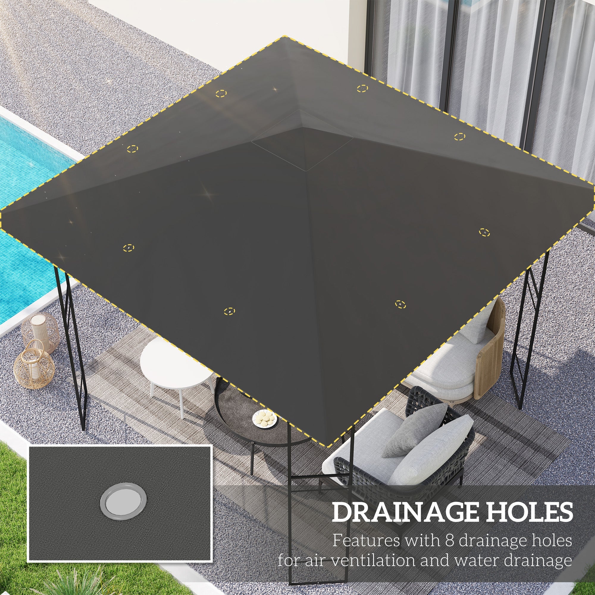 Outsunny 10' x 10' Gazebo Canopy Replacement Cover, Garden Gazebo Roof Replacement, UPF30+, TOP COVER ONLY, Grey 