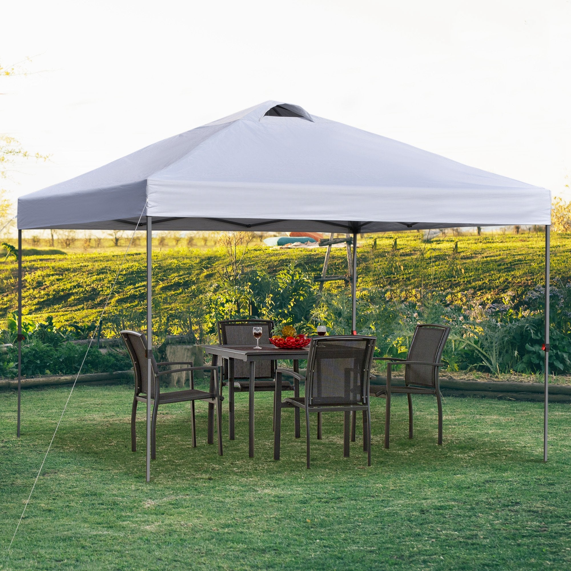 Outsunny 10' x 10' Pop Up Canopy Tent with with Airy Top Vents and Wheeled Carry Bag for Outdoor, Garden, Patio, White 