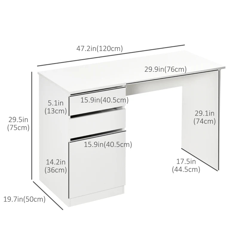 Modern Computer Desk, Home Office Desk for Study, Writing Workstation with Storage Drawer and Cabinet for Living Room, White