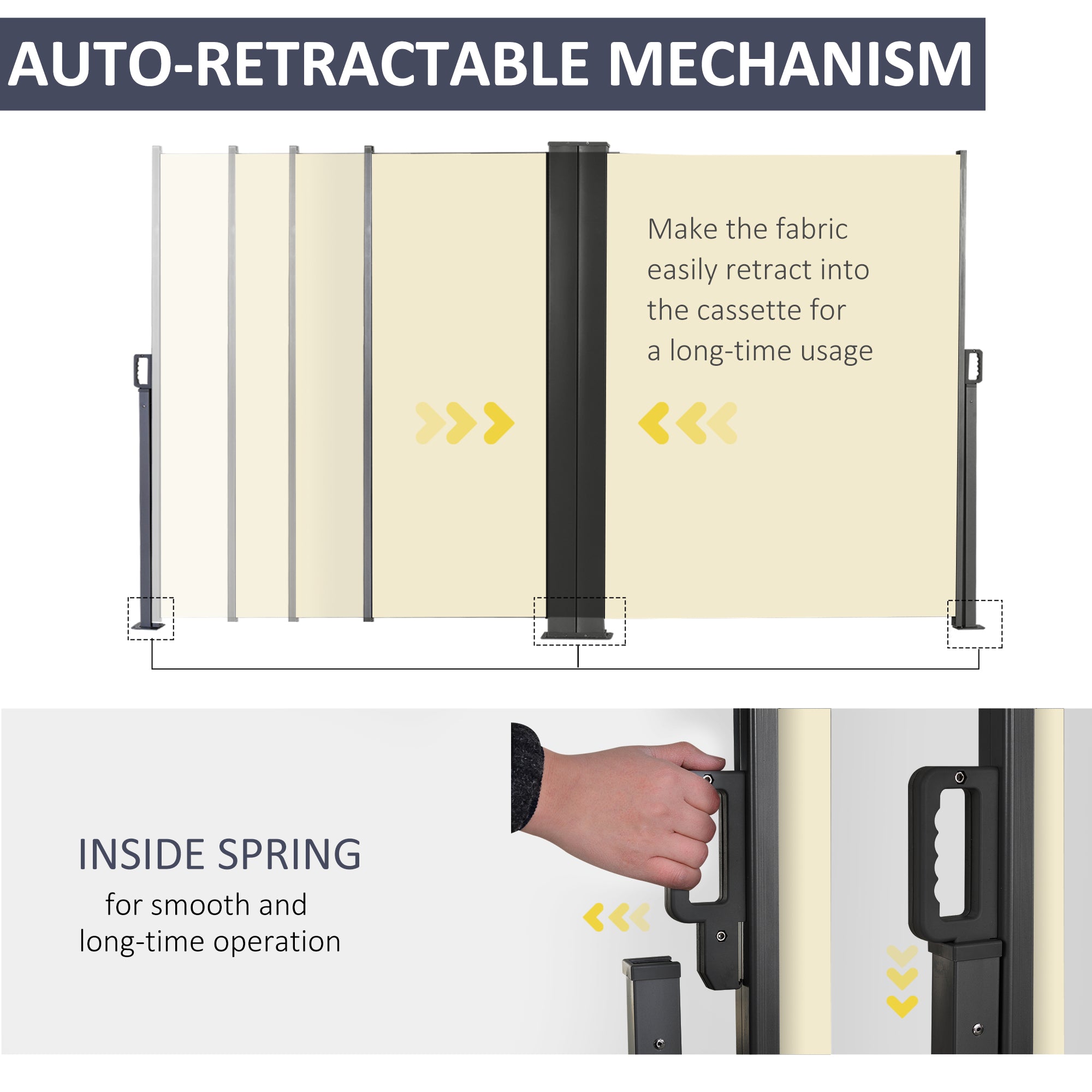 Outsunny Outdoor Privacy Partition: 236" x 71" Double Side Retractable Sunshade for Patio Garden Balcony, Cream White 