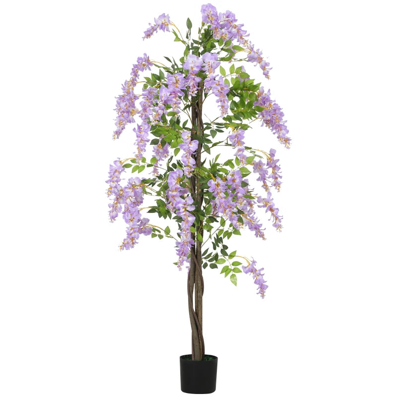 5.9FT Fake Wisteria Tree with Natural Wood Trunk, Artificial Plant in Nursery Pot, Greenery Tall Faux Floor Plant Purple