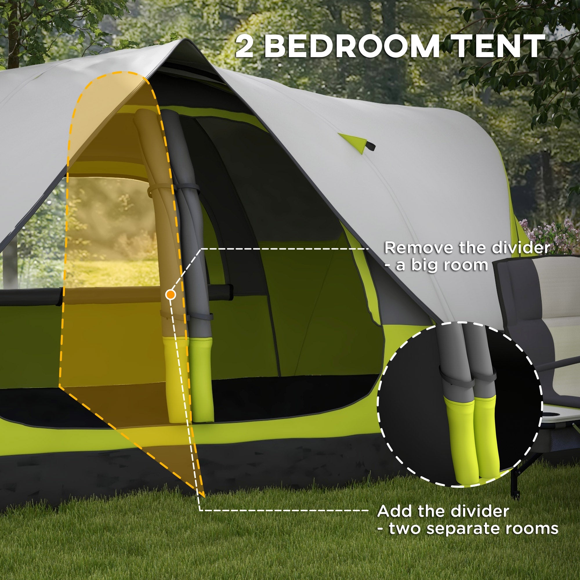 Outsunny Camping Tent for 6-8 Man with 2000mm Waterproof Rainfly and Carry Bag for Fishing Hiking Festival, Green 