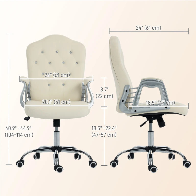 Vanity Office Chair, Velvet Computer Desk Chair with Swivel Wheels, Adjustable Height, Tilt Function, Beige