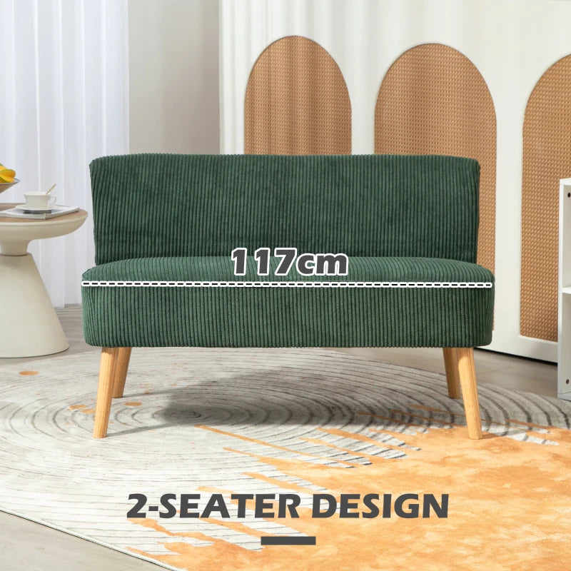 Modern 2 Seater Sofa, Upholstered Two Seater Couch with Rubber Wood Legs, Green
