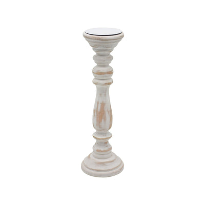Wood Candle Holder, Antique White 