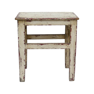 Wooden Stool, White Washed 