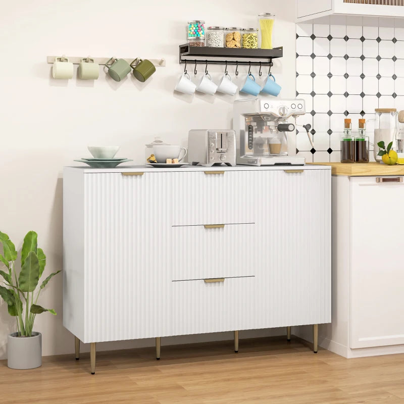 Modern Kitchen Storage Cabinet, Sideboard Buffet Cabinet w/ 3 Drawers and Adjustable Shelves for Kitchen Hallway, White