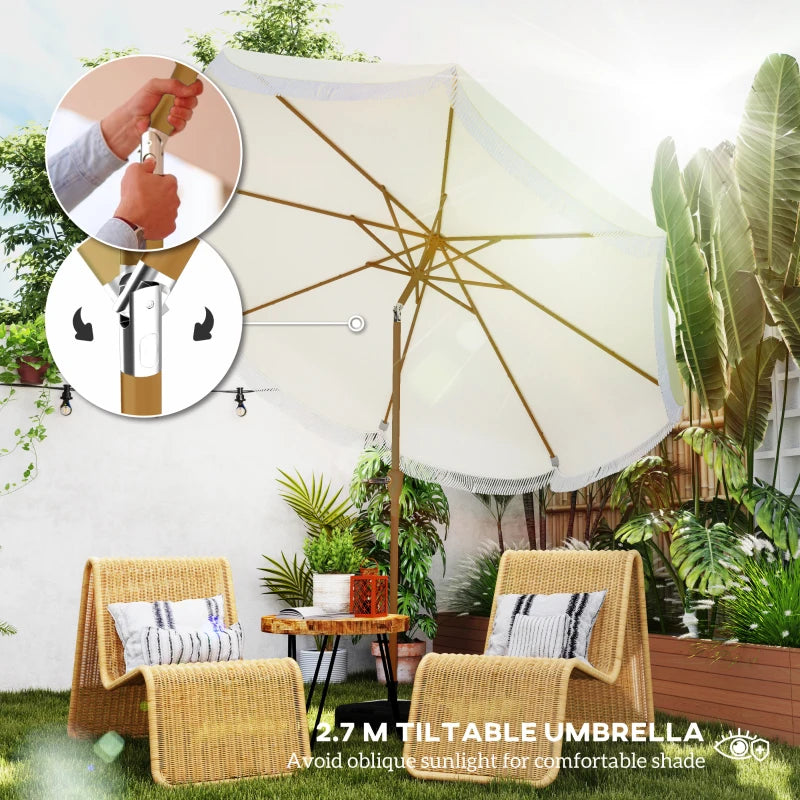 9FT Patio Umbrella Parasol, UPF 30+ Outdoor Market Umbrella with Crank, 8 Ribs, Push Button Tilt, Cream White