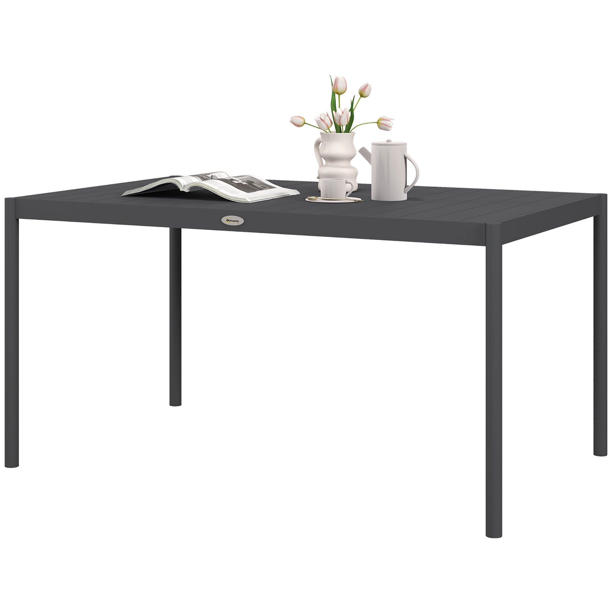 Outsunny Outdoor Dining Table with Aluminium Frame 57" Dark Grey 