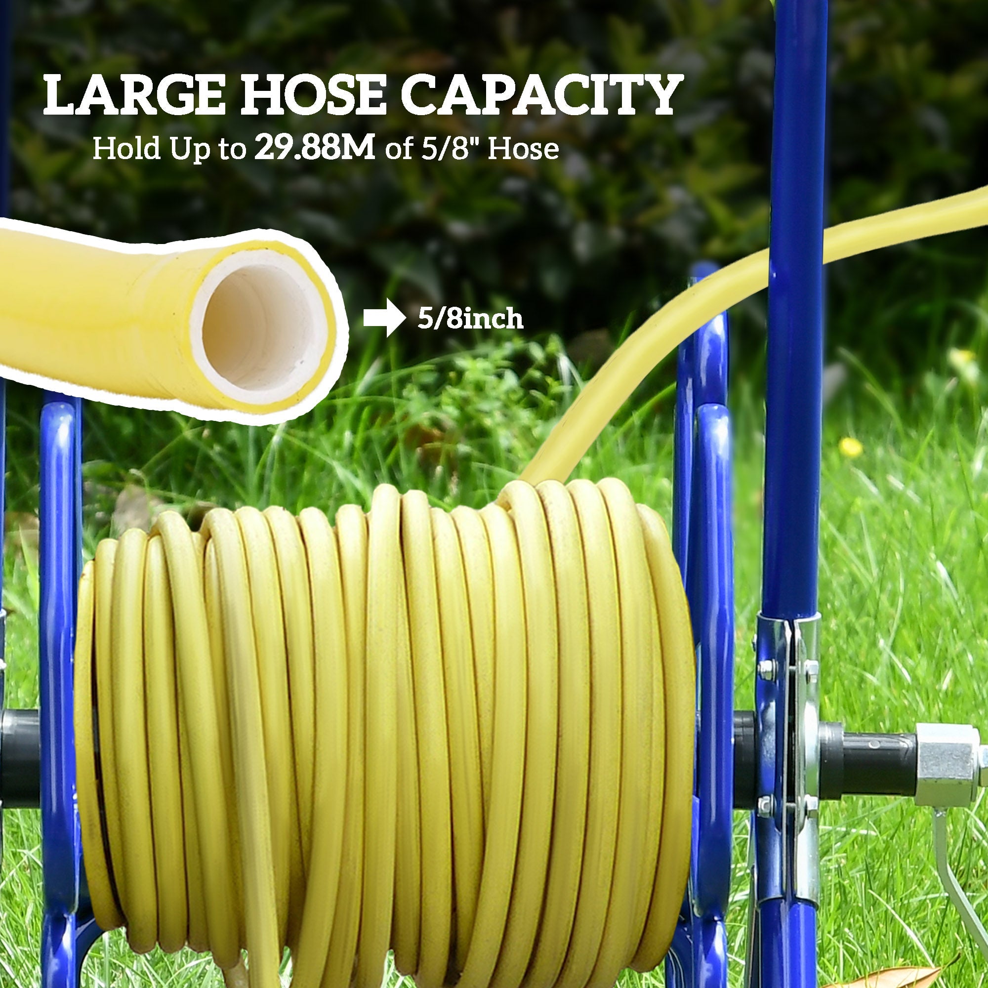 Outsunny 98 ft of 5/8" Hose Reel Cart (Hose Not Included), Garden Water Hose Carts with Wheels for Yard, Lawn, Blue 