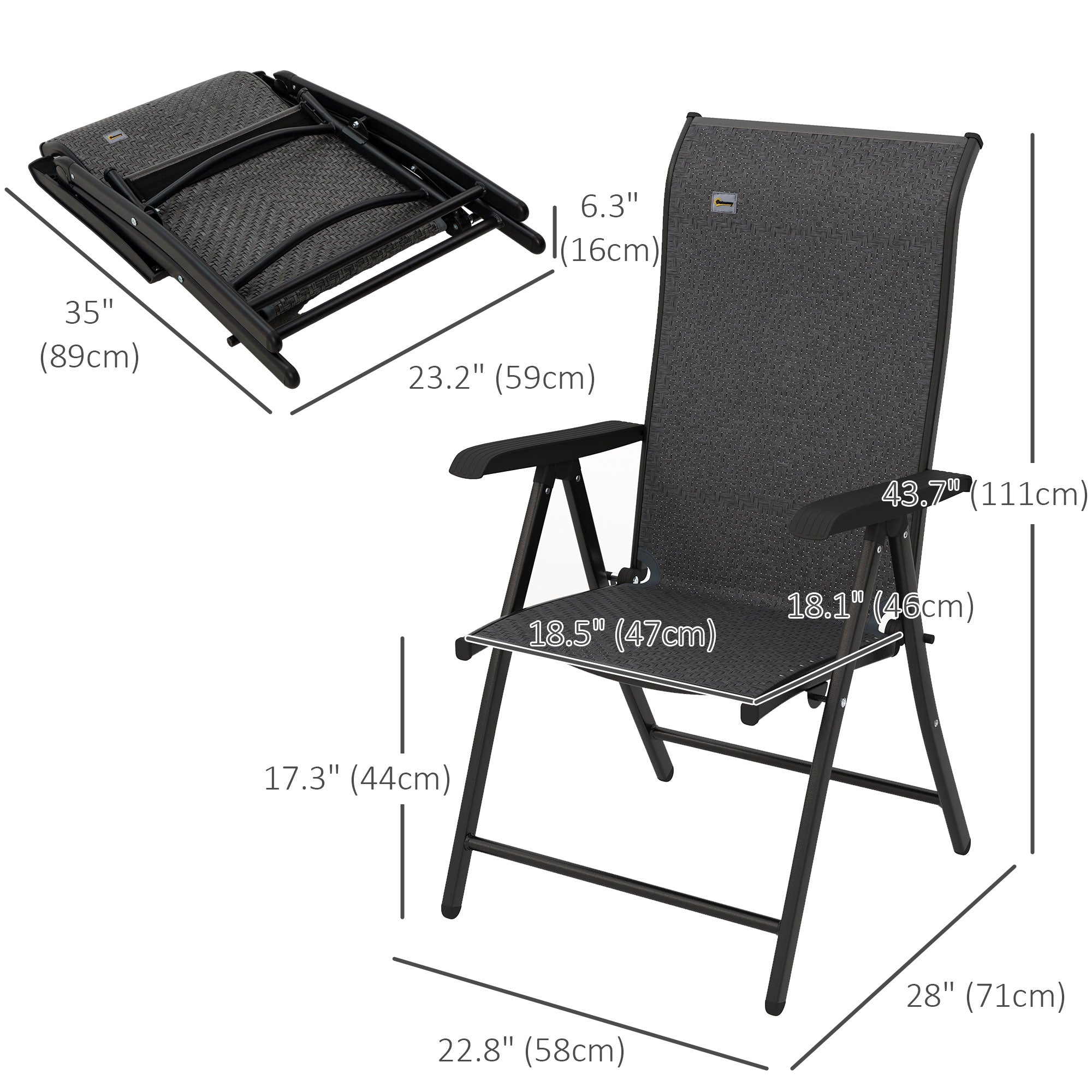 Outsunny 2PC Outdoor Wicker Folding Chairs Adjustable Backrest Patio Furniture Grey 