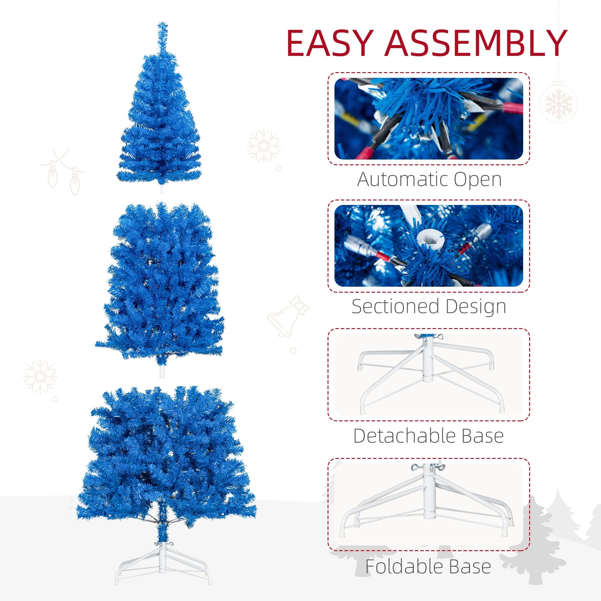 HOMCOM 7FT Pencil Christmas Tree, Artificial Christmas Tree with Automatic Open for Home Party, Blue 