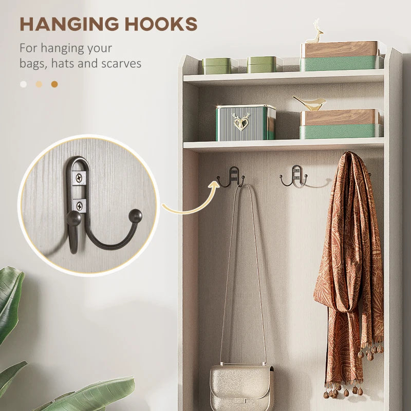 Modern Hall Tree with Shoe Storage Bench, Coat Rack and Shelves, White